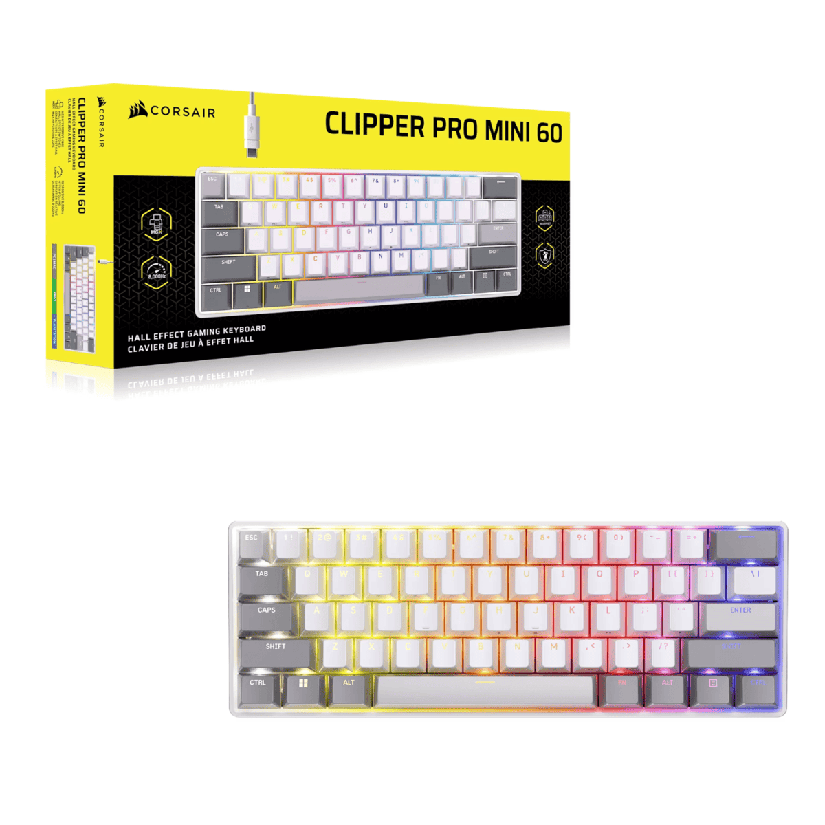 Corsair CLIPPER PRO MINI 60 Hall Effect Gaming Keyboard – White