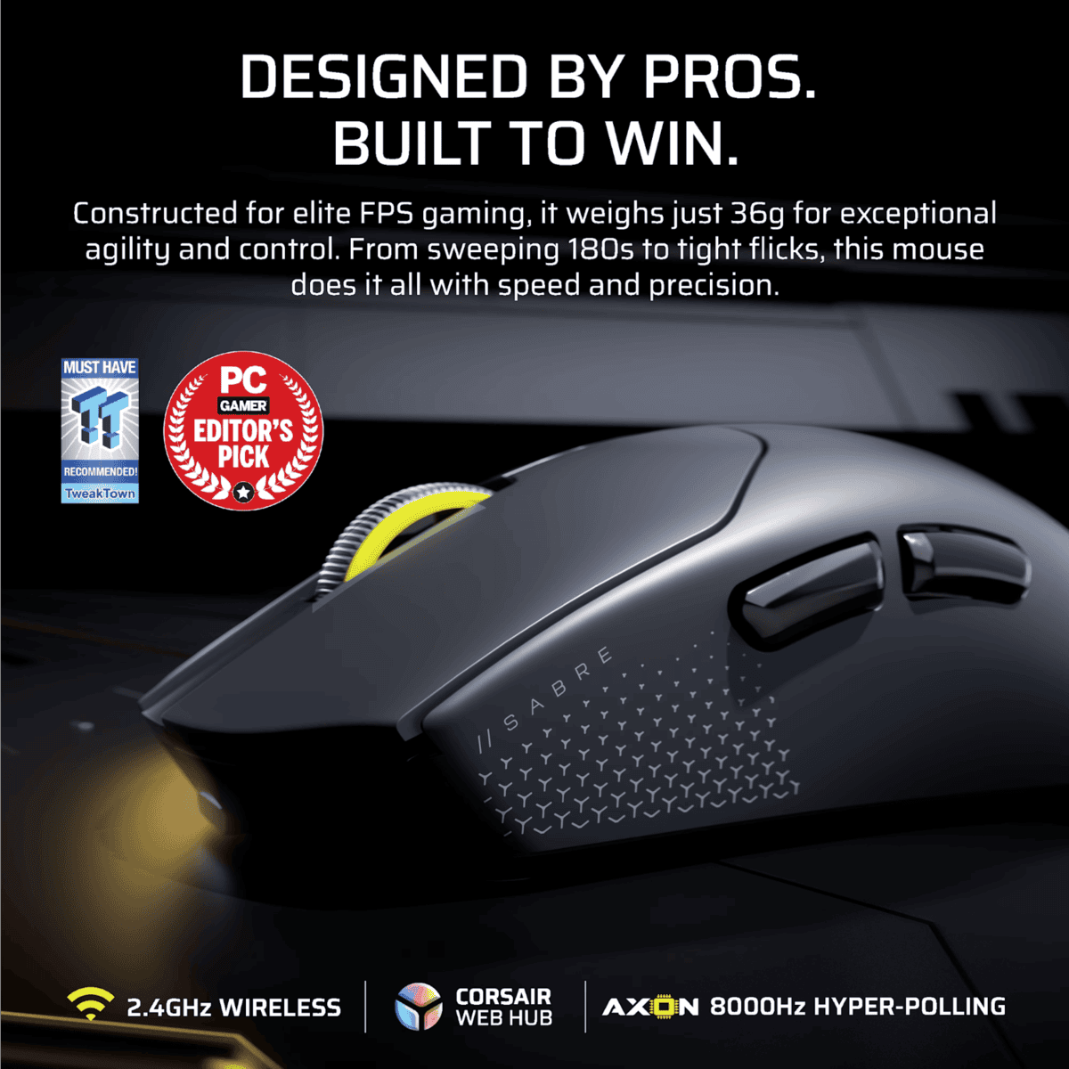 Corsair SABRE v2 PRO Ultralight Wireless 30000 DPI Gaming Mouse – Black
