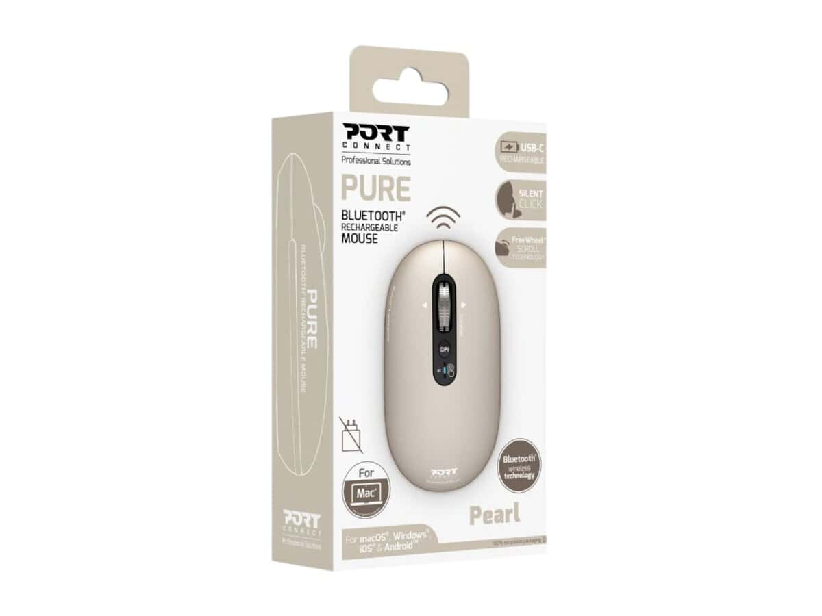 Port Connect PURE MAC Rechargeable Wireless & Bluetooth Mouse – Pearl