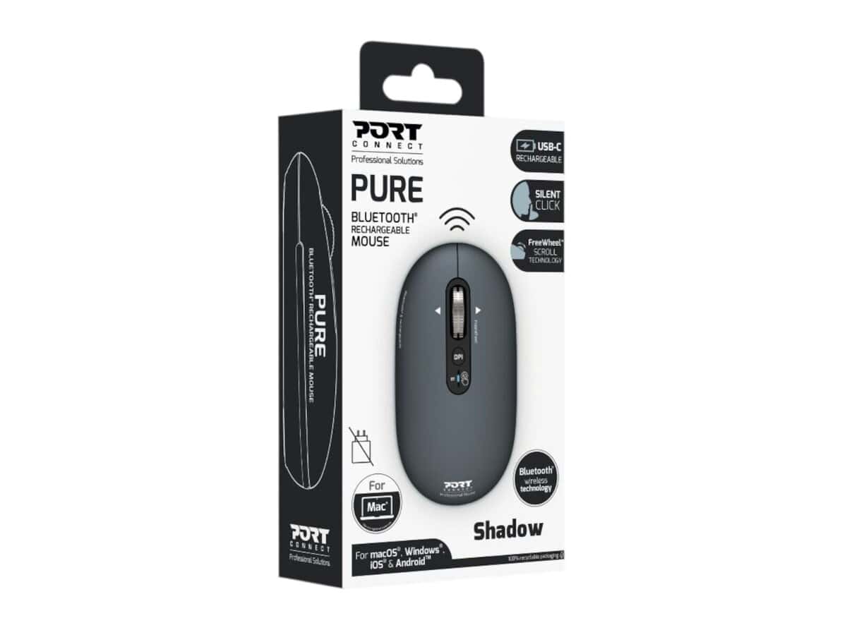 Port Connect PURE MAC Rechargeable Wireless & Bluetooth Mouse – Shadow
