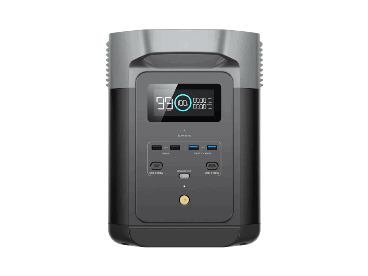 ecoflow delta 2 lithium portable power station 1800w output; 1024wh lfp battery; 500w solar sa socket.