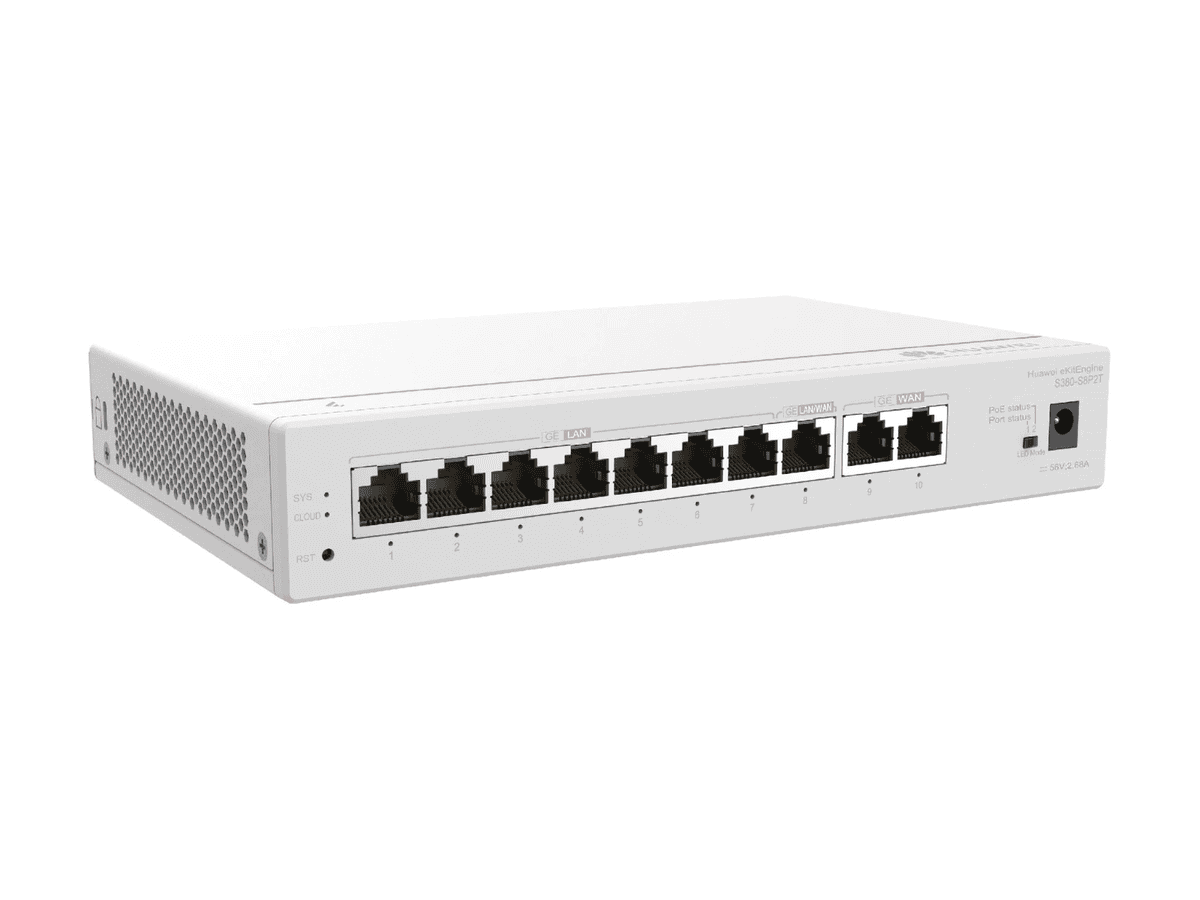huawei multi service gateway, 2 x ge wan, 8 x ge lan(poe+, 124w), up to 350 users,forwarding performance 2gbps