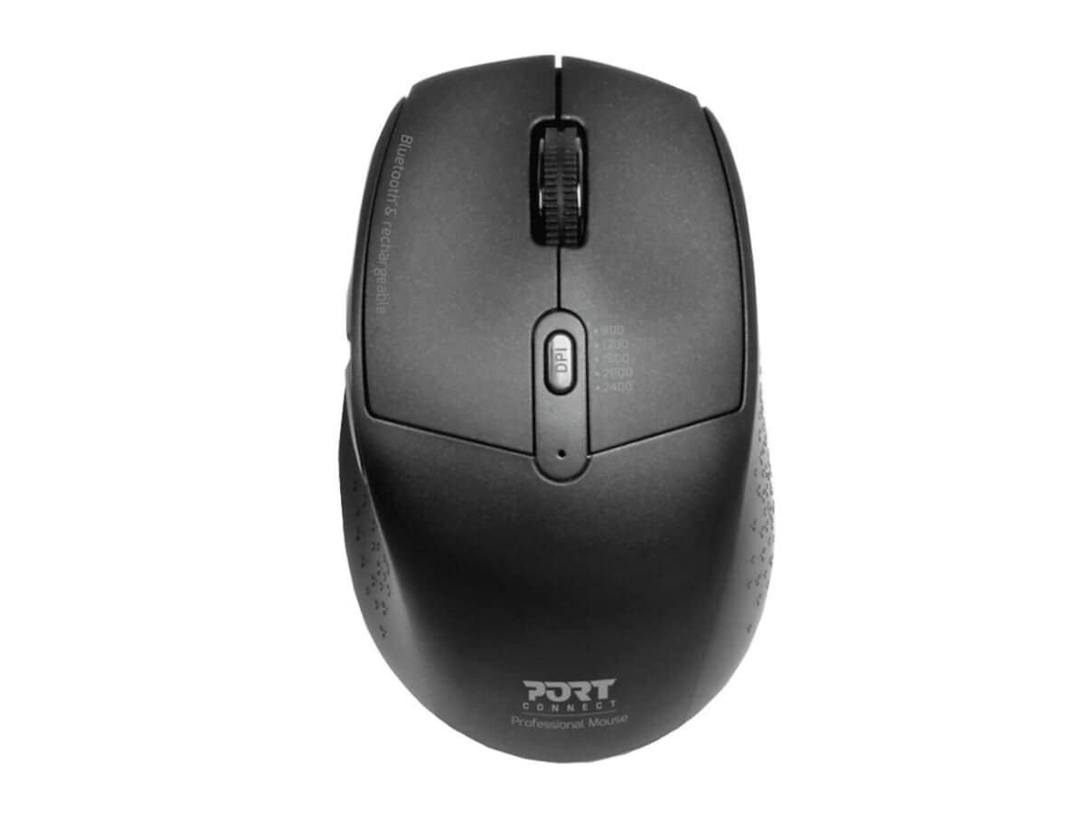 Port Wireless Rechargeable 1600DPI 5 Button Bluetooth Mouse – Black