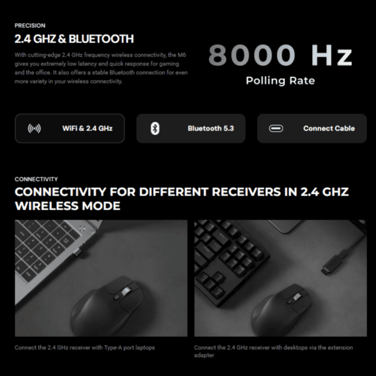 Keychron M6S-B72 1K Wireless Mouse (BT/2.4GHz/Wired) – Black