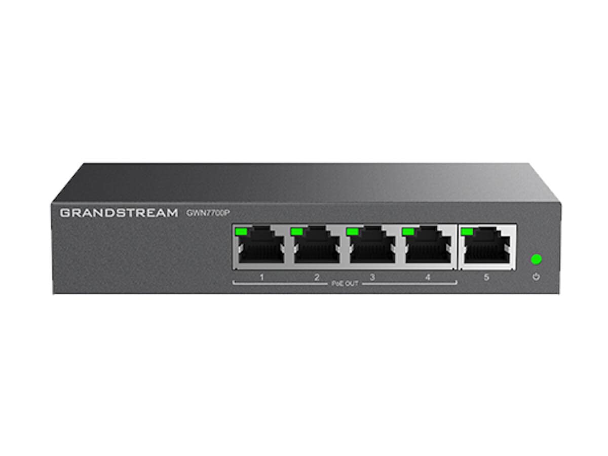 Grandstream Enterprise 5 Port Unmanaged GbE PoE Switch – 60W