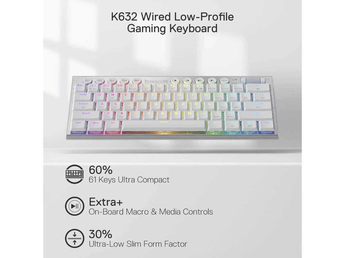 Redragon K632 HORUS Mini 60% RGB Wired Gaming Keyboard – White
