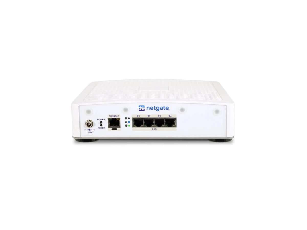 Netgate firewall appliance isolated on white background.