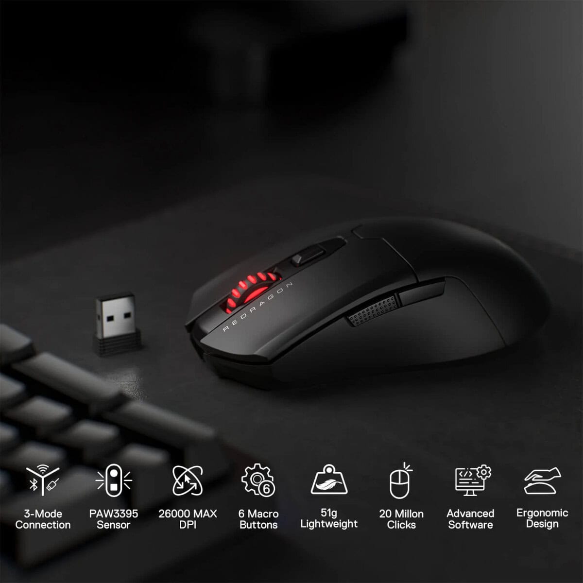 Redragon FYZU M995 PRO Wireless Gaming Mouse – Black