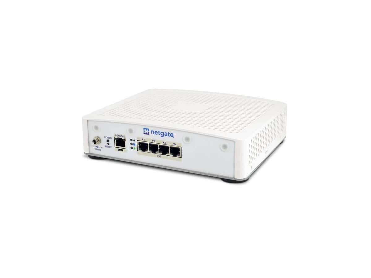 White compact network security appliance on white background.