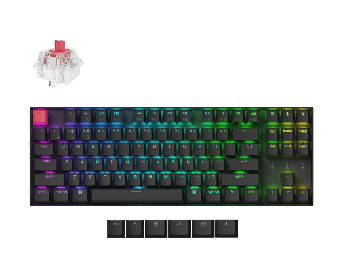 keychron k8 qmk 80% tkl wireless mechanical keyboard v2 red switches black