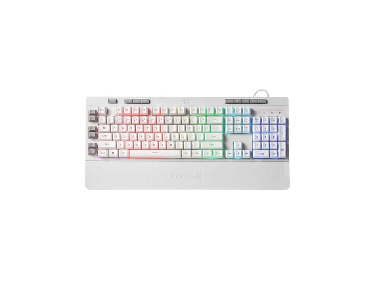 White RGB gaming keyboard with wrist rest