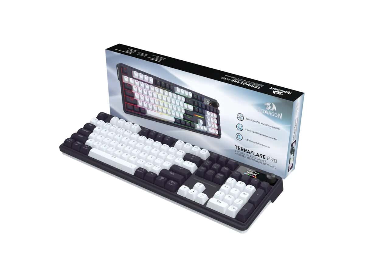 Redragon K762WB-RGB-PRO LCD Full-size Gasket Mechanical Keyboard – Black