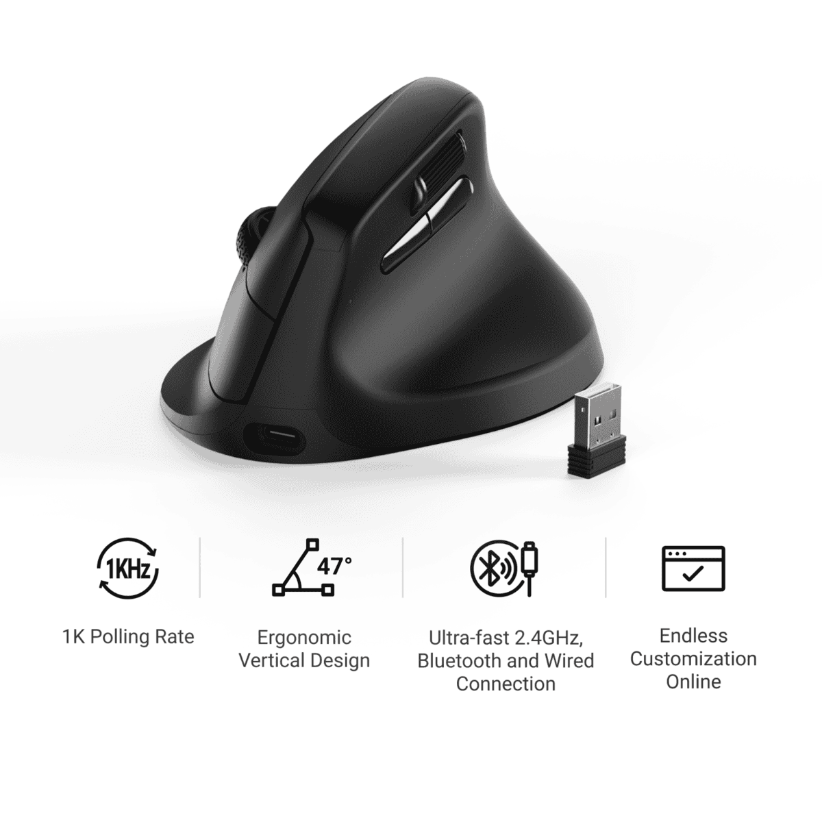 Keychron M5-A29 1K Wireless Mouse (BT/2.4GHz/Wired) – Black