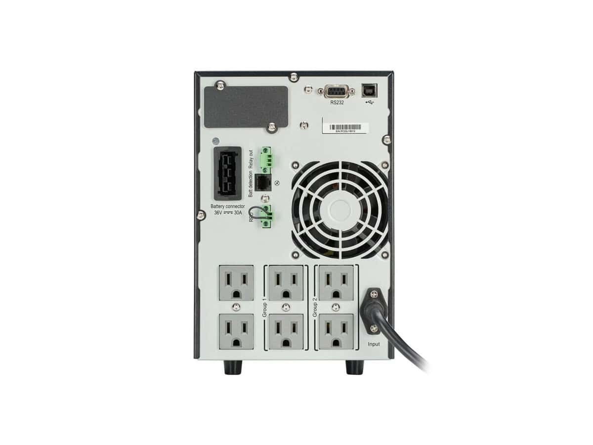 Back view of power supply unit with outlets.